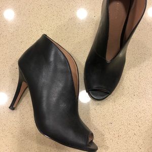 Halogen Leather Booties | Black Open Toe Heels